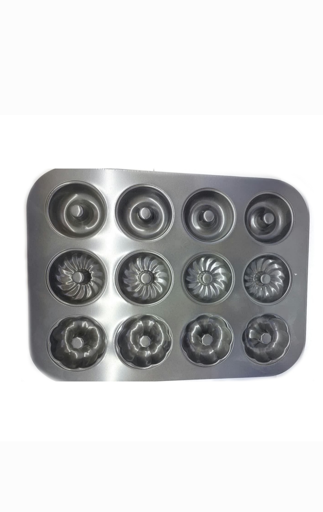 قالب مافین دونات شیفون دار طرح 3 گل 12 خانه (قطر 4 سانت عمق 2.5 سانت)