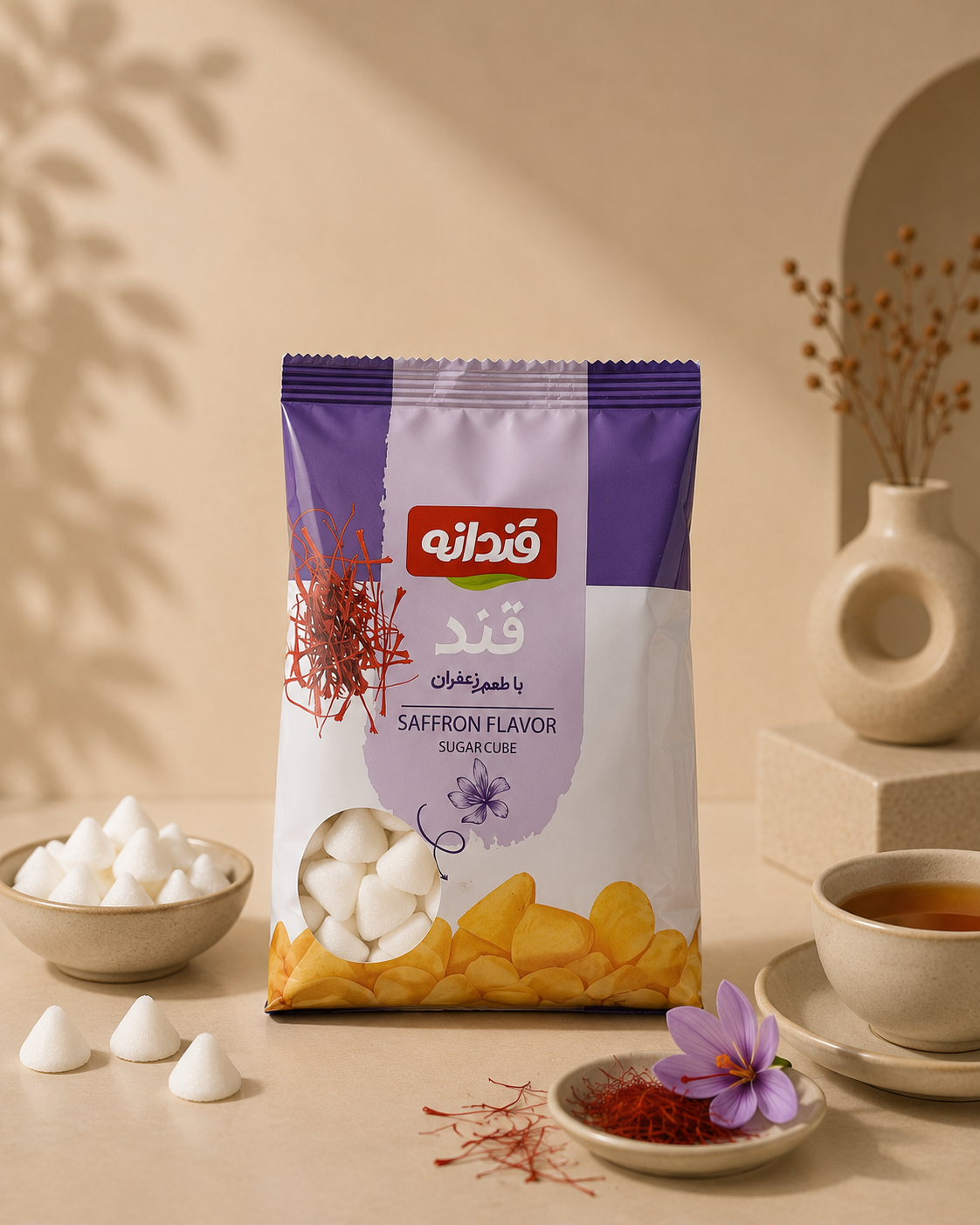 قند طعم دار  گیاهی با طعم زعفران قندانه 350 گرمی