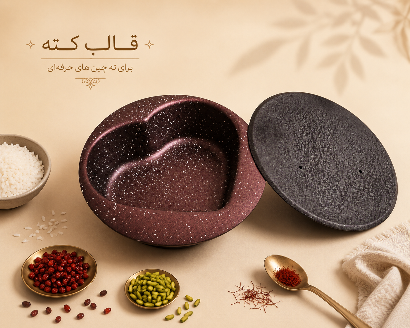 قالب تفلون گرانیتی ته چین تک نفره طرح قلب قطر 12 سانت { درب دار }