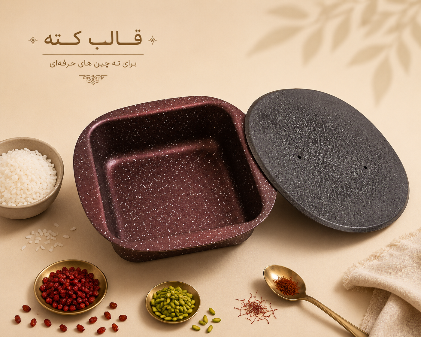قالب تفلون گرانیتی ته چین تک نفره طرح مربع قطر 13 سانت { درب دار }