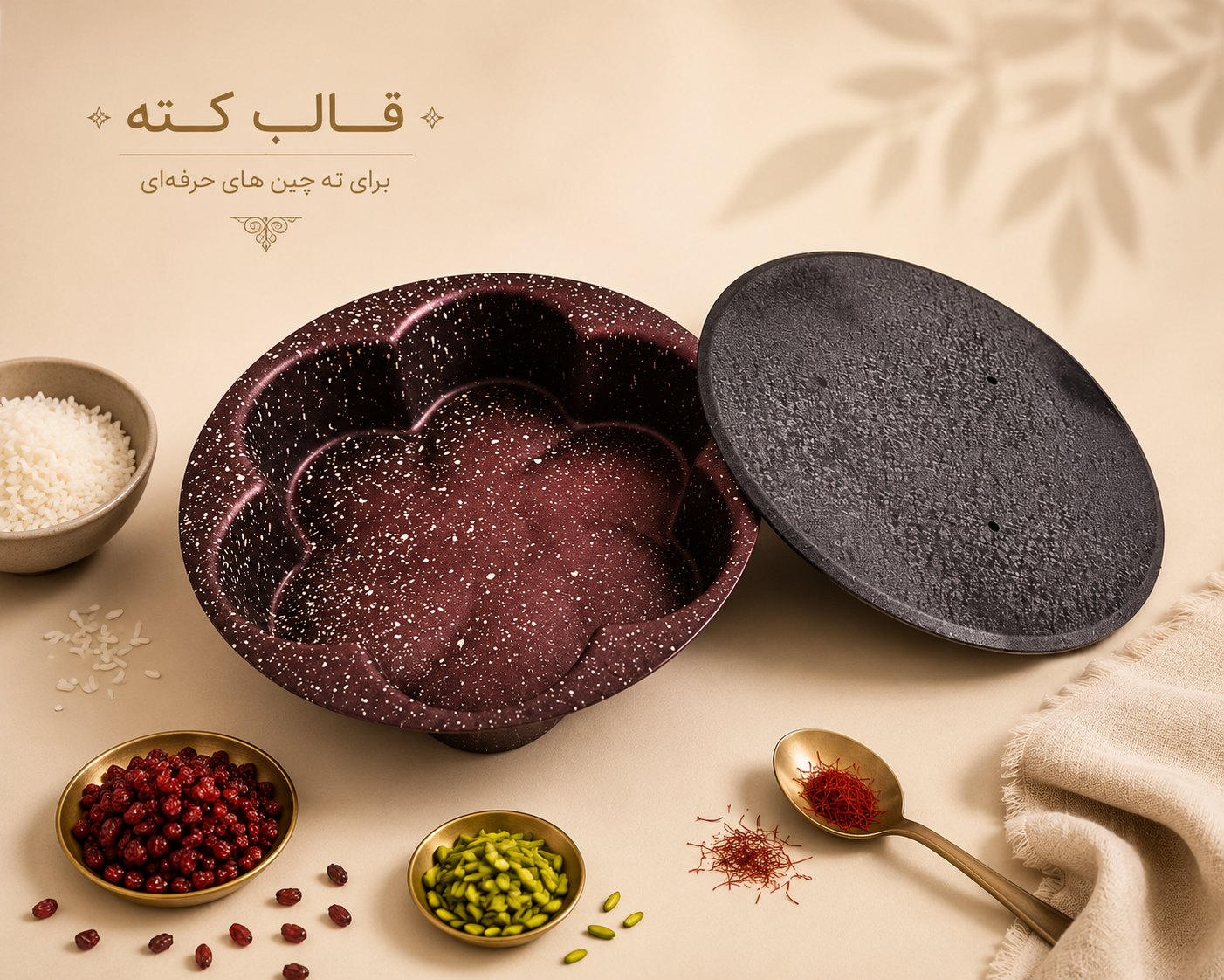 قالب تفلون گرانیتی ته چین تک نفره طرح گل پیچ قطر 16 سانت { درب دار }