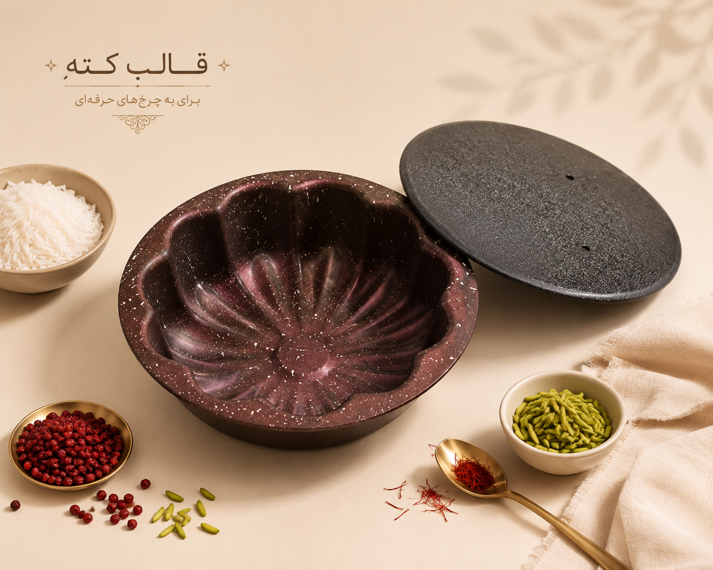 قالب تفلون گرانیتی ته چین تک نفره طرح گل آفتابگردان قطر 16 سانت { درب دار }
